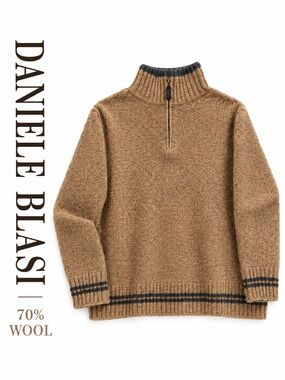 Daniele Blasi Italy 70% Wool 1/4 Zip Sweater Women’s L Brown Made in Italy
